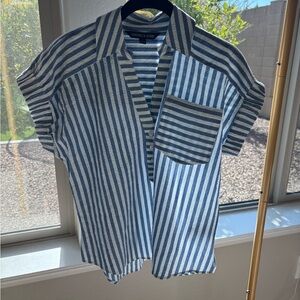 Veronica Beard Blue and White Striped Blouse